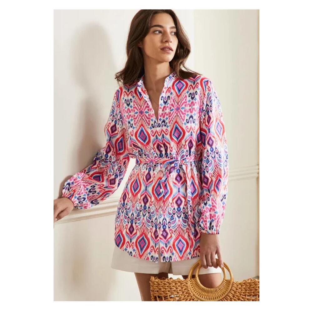 Boden Ikat Paradise Multi Rosie Linen Tunic Shirt Sz.14R NWOT